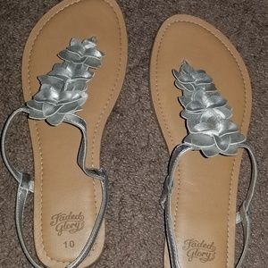 Silver Size 10 Faded Glory Sandals/Flip Flops